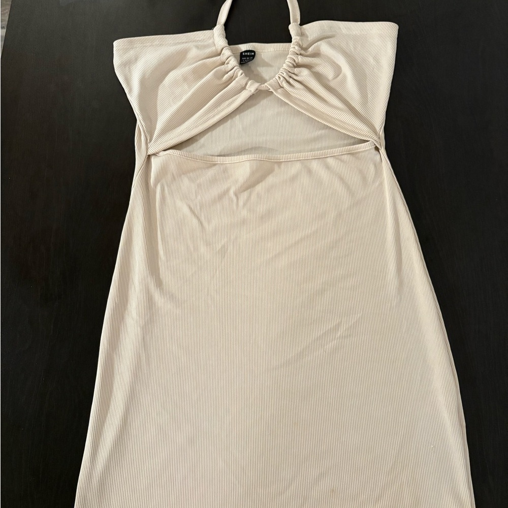 SHEIN Cream Ribbed Halter Top